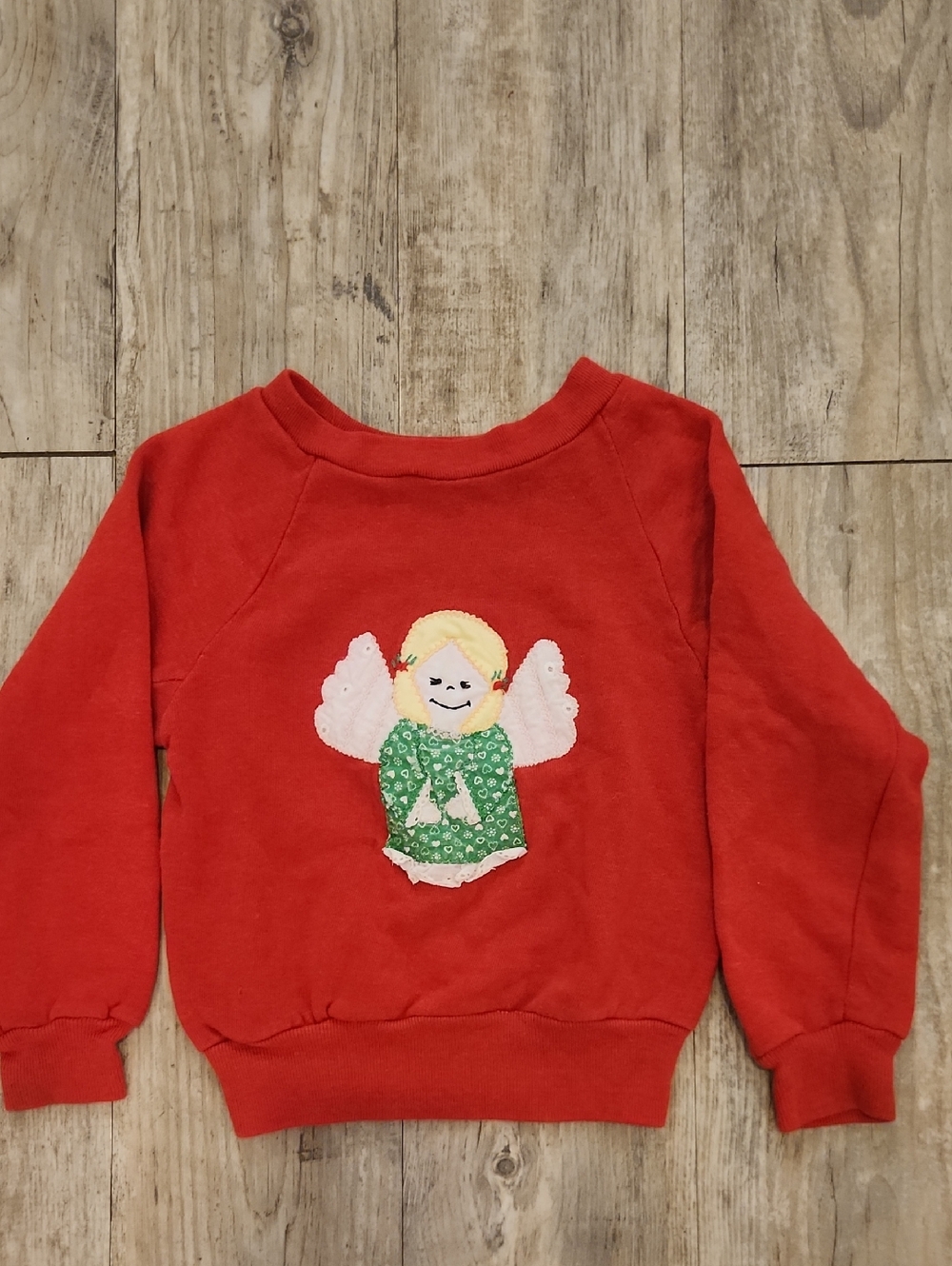 Vintage Red Sweatshirt with Angel Appliqué